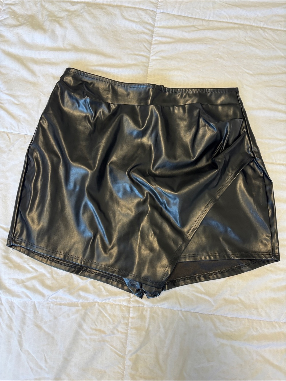 Windsor Black Faux Leather Skort with Wrap Overlay